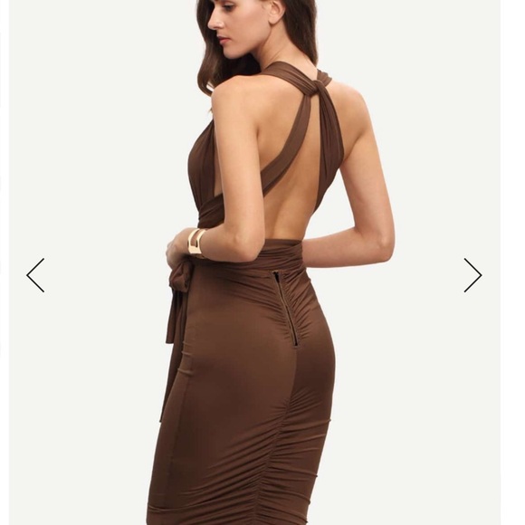 Deep Halterneck Tie Waist Backless Sheath Dress - Picture 2 of 4